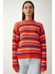 Happiness Istanbul Sweter w kolorze granatowo-kremowo-pomarańczowym rozmiar: onesize. Białe swetry Happiness Istanbul, bez wzorów, ze splotem, bez ramiączek. Za 69.75 zł.