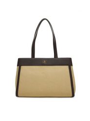Calvin Klein Torebka Ck Canvas Medium Tote LV04F3503G Beżowy. Brązowe torebki klasyczne Calvin Klein, bez wzorów, z materiału, bez dodatków. Za 649.99 zł.