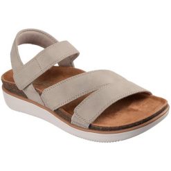Sandały damskie Skechers Lifted Comfort. Brązowe sandały Skechers, bez wzorów, z materiału, bez obcasa, bez zapięcia. Za 390.00 zł.