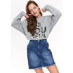 BLUZA DAMSKA, Z NAPISEM. Szare bluzy TROLL, na lato, xs, bez wzorów, bez kaptura. W wyprzedaży za 34.99 zł.