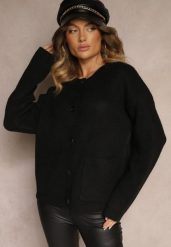 Czarny Rozpinany Casualowy Kardigan z Wełną Besalttia. Czarne kardigany Renee, bez wzorów, z jeansu. Za 159.99 zł.