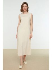 Trendyol Sukienka w kolorze beżowym rozmiar: XXL. Brązowe sukienki Trendyol, na co dzień, xxl, bez wzorów, z bawełny, bez kołnierzyka, bez ramiączek, maxi, proste. Za 52.99 zł.