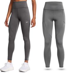 Legginsy sportowe damskie Under Armour getry szybkoschnące treningowe. Szare legginsy Under Armour, m, bez wzorów, do biegania. Za 209.99 zł.