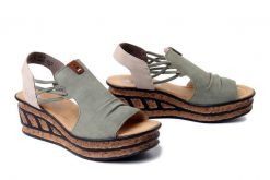 RIEKER 68175-52 green, sandały damskie. Zielone sandały Rieker, bez wzorów, bez obcasa, bez zapięcia. Za 255.92 zł.