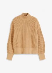 Sweter oversize z czystej bawełny. Brązowe swetry bonprix, bez wzorów, z bawełny, bez ramiączek. Za 129.99 zł.