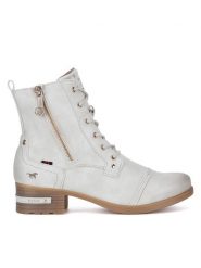 Mustang Botki 1229-513 Biały. Białe botki Mustang, bez wzorów, z materiału, bez obcasa, na płaskiej podeszwie, bez zapięcia. Za 287.99 zł.