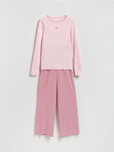 Dwuczęściowa piżama - pastelowy róż. Czerwone piżamy Reserved, bez wzorów, z bawełny, bez ramiączek. Za 139.99 zł.