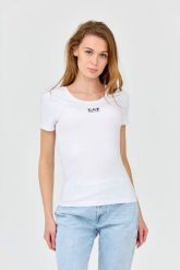 EA7 Damski t-shirt biały z logo na środku, Rozmiar XS. Białe t-shirty EA7 Emporio Armani, xs, bez wzorów, bez kołnierzyka, bez ramiączek. W wyprzedaży za 139.99 zł.