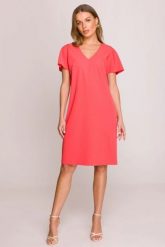 Luźna sukienka oversize o prostym kroju z dekoltem V koral. Pomarańczowe sukienki Stylove, do pracy, l, bez wzorów, z poliesteru, biznesowe, bez kołnierzyka, bez ramiączek, mini, dopasowane. Za 289.00 zł.