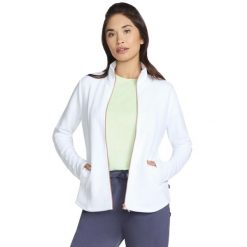 Bluza dresowa sportowa damska The Hoodless Hoodie GoWalk Shine Jacket. Białe bluzy Skechers, bez wzorów, z dresówki, bez kaptura. Za 249.99 zł.