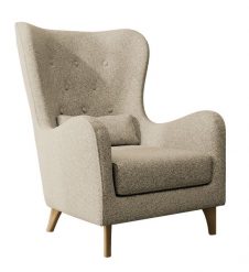 SELSEY Fotel wypoczynkowy uszak Calmino beżowy boucle nóżki buk. Brązowe jeansy SELSEY, s, bez wzorów. Za 1,399.00 zł.