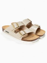 BAYTON Klapki "Atlas" w kolorze złoto-beżowym rozmiar: 38. Brązowe klapki Bayton, bez wzorów, z otwartym noskiem, bez obcasa. Za 118.84 zł.