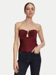 Guess Top W6YR37 Z1042 Bordowy Slim Fit. Czerwone topy Guess, s, z aplikacjami, z wiskozy, bez kołnierzyka, bez ramiączek. Za 394.99 zł.