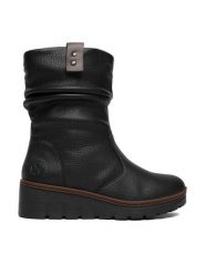 Rieker Kozaki CEO-X9155-00 Czarny. Czarne kozaki Rieker, ze skóry, bez obcasa, na koturnie, bez zapięcia. Za 379.99 zł.