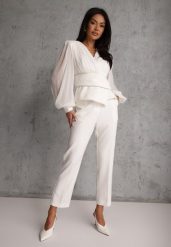 Białe Klasyczne Spodnie VICES Garniturowe High Waist Dimaia. Białe spodnie materiałowe Renee, do pracy, l, bez wzorów, z jeansu, z podwyższonym stanem. Za 119.99 zł.