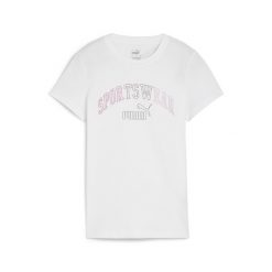 Damska koszulka ESS+ LOGO LAB PUMA White. Białe koszulki sportowe Puma, bez wzorów, z gumy, bez ramiączek, na jogę i pilates. Za 185.00 zł.