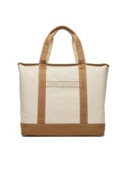 Tommy Hilfiger Torebka Th Summer Canvas Tote AW0AW17421 Beżowy. Brązowe shopper TOMMY HILFIGER, bez wzorów, z materiału, bez dodatków. Za 259.99 zł.