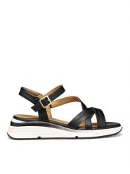 Geox Sandały D650JA 000BC C9999 Czarny. Czarne sandały Geox, bez wzorów, ze skóry, bez obcasa, na koturnie, bez zapięcia. Za 419.99 zł.