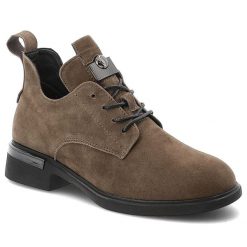 Botki damskie Vinceza o sznurowanym fasonie z zamszową cholewką ozdobnym metalowym detalem i niskim stabilnym obcasem khaki, 89151 KH. Zielone botki VINCEZA, bez wzorów, z jeansu, bez obcasa, bez zapięcia. Za 289.00 zł.