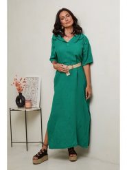 Le Monde du Lin Lniana sukienka w kolorze zielonym rozmiar: 36/38. Zielone sukienki Le Monde du Lin, bez wzorów, ze lnu, klasyczne, bez kołnierzyka, bez ramiączek, maxi. Za 152.99 zł.