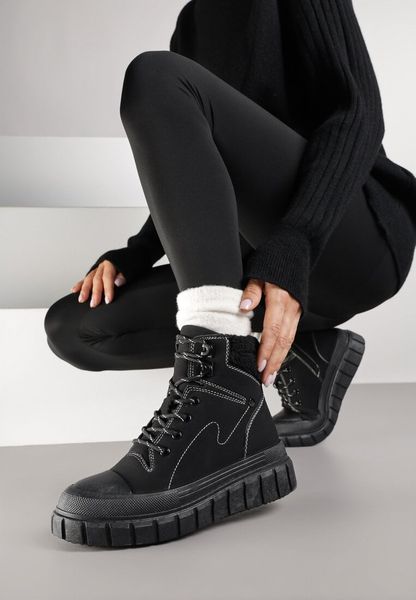 Czarne Botki Trapery Vices na Platformie z Tłoczeniem Anarrive. Czarne botki Renee, bez wzorów, z jeansu, bez obcasa, na platformie, bez zapięcia. Za 89.99 zł.