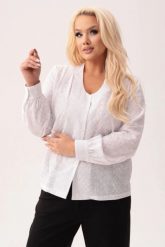 Elegancka biała bawełniana haftowana bluzka Aurelia PLUS SIZE XXL OVERSIZE JESIEŃ. Białe bluzki Moda Size Plus Iwanek, plus size, w ażurowe wzory, z bawełny, biznesowe, bez kołnierzyka, plus size, bez ramiączek. Za 239.90 zł.
