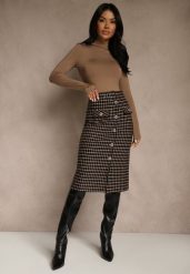 Czarno-Beżowa Tweedowa Spódnica Ołówkowa w Kratę z Guzikami Aretusa. Czarne spódnice Renee, do pracy, m, bez wzorów, biznesowe, midi, ołówkowe. Za 69.99 zł.