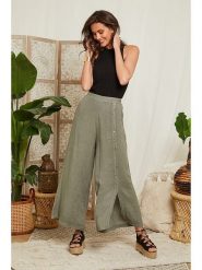 Lin Passion Lniane spodnie w kolorze khaki rozmiar: 38/40. Brązowe spodnie materiałowe Lin Passion, bez wzorów, ze lnu, z podwyższonym stanem. Za 78.99 zł.