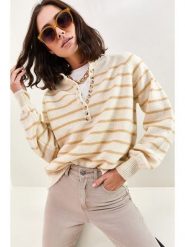 Bianco Lucci Sweter w kolorze kremowo-beżowym rozmiar: onesize. Brązowe swetry Bianco Lucci, bez wzorów, bez ramiączek. Za 73.99 zł.