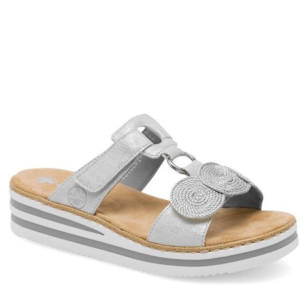 Klapki Rieker. Szare klapki Rieker, bez wzorów, bez obcasa. Za 309.99 zł.