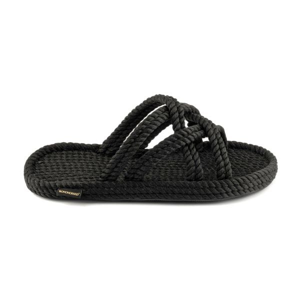Klapki damskie Bodrum. Czarne klapki Aulp, bez wzorów, z kauczuku, z otwartym noskiem, bez obcasa, na płaskiej podeszwie. Za 169.99 zł.