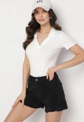 Czarne Klasyczne Szorty Jeansowe z Wysokim Stanem Nusavira. Czarne szorty Born2be, z aplikacjami, z jeansu, eleganckie, z podwyższonym stanem. Za 109.99 zł.