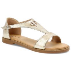 Złote Sandały Filippo Eleganckie Obuwie Damskie. Żółte sandały Filippo, z aplikacjami, eleganckie, bez obcasa, na płaskiej podeszwie, bez zapięcia. Za 139.00 zł.