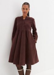Sukienka ze sztruksu z bawełny. Brązowe sukienki bonprix, bez wzorów, z bawełny, bez kołnierzyka, bez ramiączek. Za 149.99 zł.