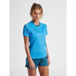 Hummel Core XK Poly Jersey S/S Woman. Niebieskie koszulki sportowe Hummel, bez wzorów, z jersey, bez ramiączek, do piłki ręcznej. Za 131.00 zł.
