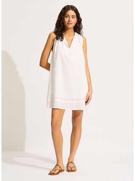 Seafolly Sukienka w kolorze białym rozmiar: L. Białe sukienki Seafolly, l, bez wzorów, z bawełny, bez kołnierzyka, bez ramiączek, mini. Za 144.95 zł.
