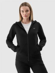 4F Bluza dresowa rozpinana z kapturem damska - czarna S. Czarne bluzy 4f, s, bez wzorów, z bawełny, z kapturem. Za 159.99 zł.