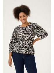 KAFFE curve Bluzka "Civena" w kolorze kremowo-czarnym rozmiar: L. Czarne bluzki KAFFE curve, l, bez wzorów, bez kołnierzyka, bez ramiączek. Za 69.99 zł.