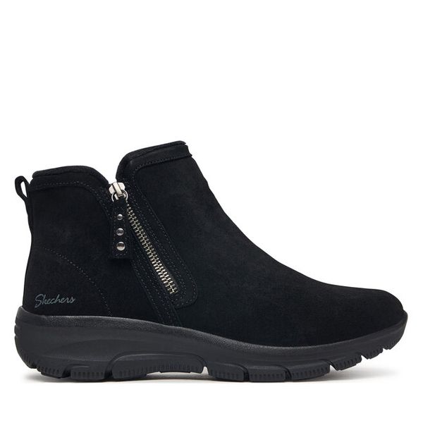 Botki Skechers. Czarne botki Skechers, bez wzorów, bez obcasa, na płaskiej podeszwie, bez zapięcia. Za 399.99 zł.