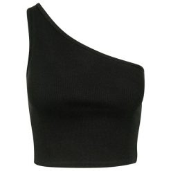 Damski crop top Urban Classic Asym. Czarne topy Urban Classics, bez wzorów, z asymetrycznym kołnierzem, bez ramiączek. W wyprzedaży za 39.00 zł.