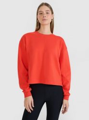 4F Bluza dresowa oversize nierozpinana bez kaptura damska - czerwona XL. Czerwone bluzy 4f, xl, bez wzorów, z bawełny, bez kaptura. W wyprzedaży za 79.99 zł.