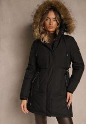 Czarna Klasyczna Kurtka Parka z Kapturem z Futrem Nalisava. Czarne kurtki Renee, l, z dzianiny, klasyczne, z kapturem. Za 319.99 zł.