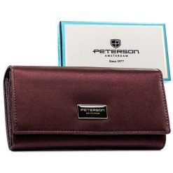 Portfel damski ze skóry naturalnej i ekologicznej w fioletowym kolorze zamykany zatrzaskiem PTN PS122-HNL Peterson. Fioletowe portfele Peterson, bez wzorów, ze skóry. Za 129.99 zł.