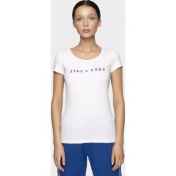T-shirt damski TSD004 - biały. Białe t-shirty 4f, bez wzorów, bez kołnierzyka, bez ramiączek. W wyprzedaży za 39.99 zł.