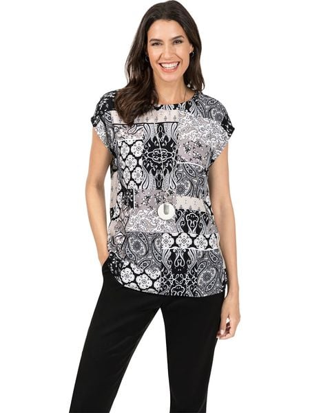 WITT WEIDEN Bluzka w kolorze czarno-biało-beżowym rozmiar: 42. Białe bluzki WITT WEIDEN, bez wzorów, z wiskozy, bez kołnierzyka, bez ramiączek. Za 34.99 zł.