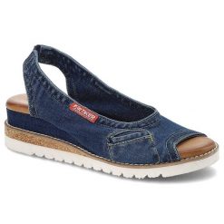Jeansowe Sandały Artiker Wygodne Buty Na Koturnie. Niebieskie sandały Artiker, z aplikacjami, z denimu, boho, bez obcasa, na koturnie, bez zapięcia. Za 239.00 zł.