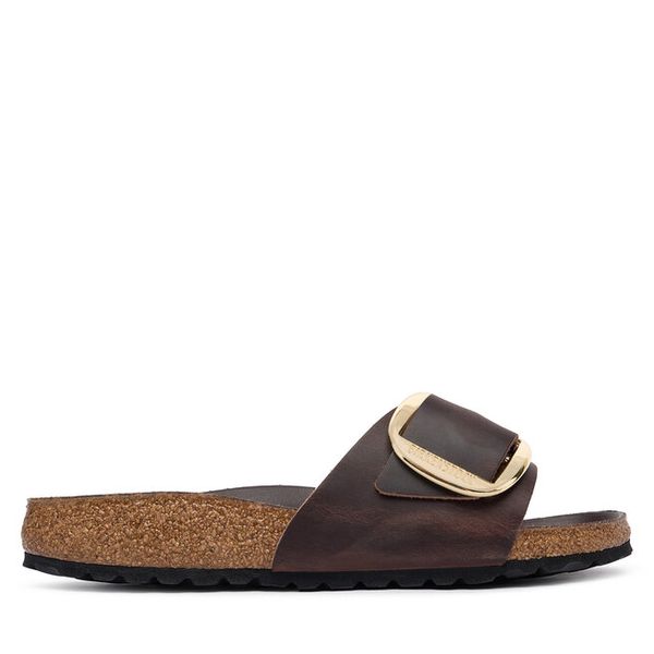 Klapki Birkenstock. Brązowe klapki Birkenstock, bez wzorów, bez obcasa. Za 629.99 zł.