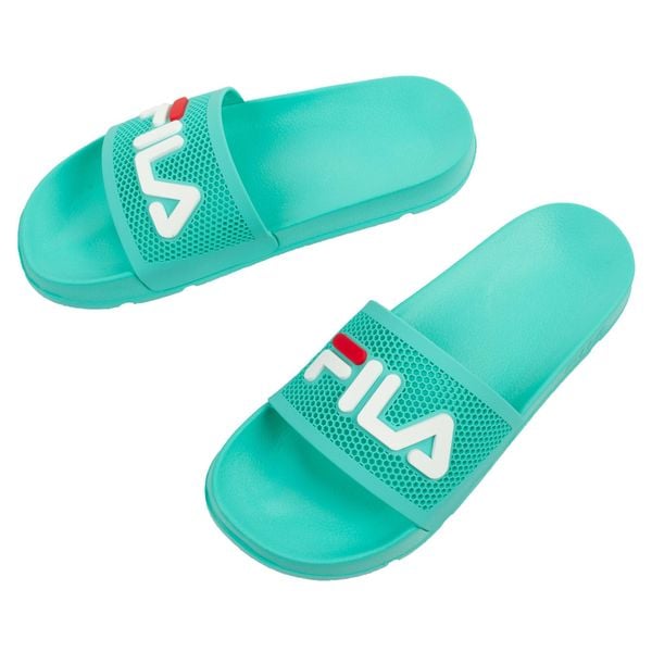 Klapki sportowe damskie Fila Morro. Niebieskie klapki Fila, bez wzorów, z gumy, bez obcasa. Za 99.00 zł.