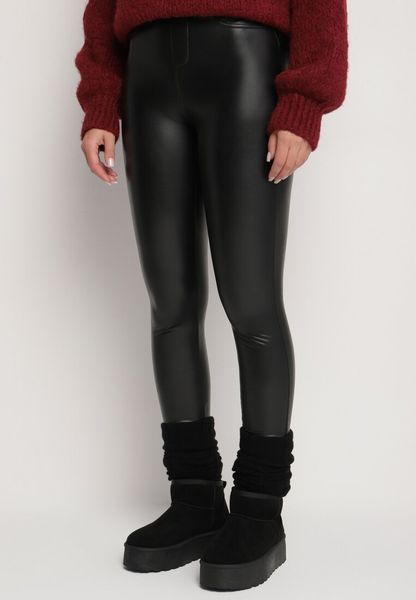 Czarne Legginsy z Ekoskóry z Wysokim Stanem i Imitacją Kieszeni Merievia. Czarne legginsy Born2be, m, bez wzorów, z jeansu, z podwyższonym stanem. Za 39.99 zł.