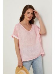 Rodier Lin Lniana koszulka w kolorze jasnoróżowym rozmiar: M/L. Różowe bluzki Rodier Lin, l, bez wzorów, ze lnu, bez kołnierzyka, bez ramiączek. Za 132.05 zł.